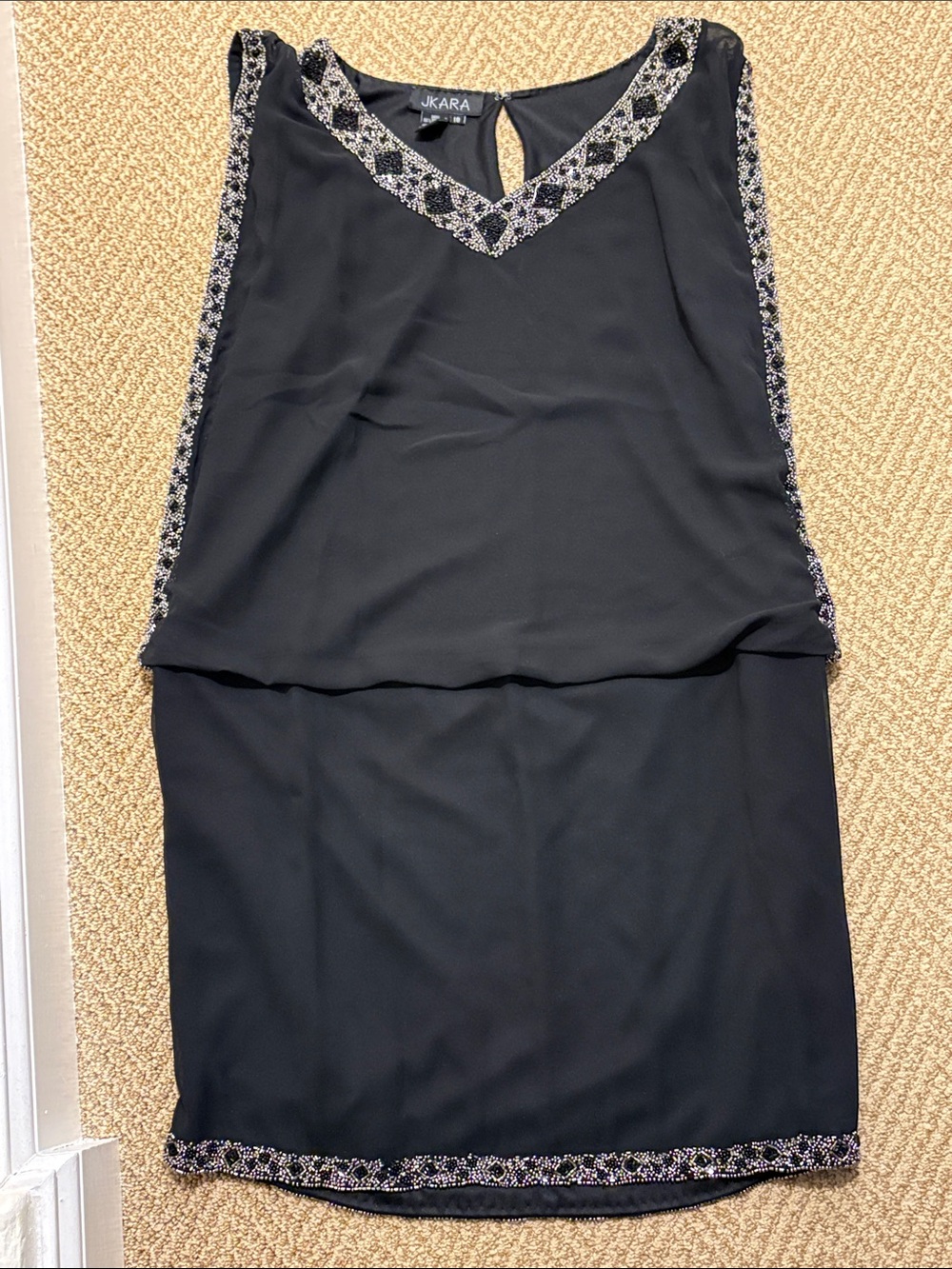 JKara Black Mini Dress with Silver Beaded Trim